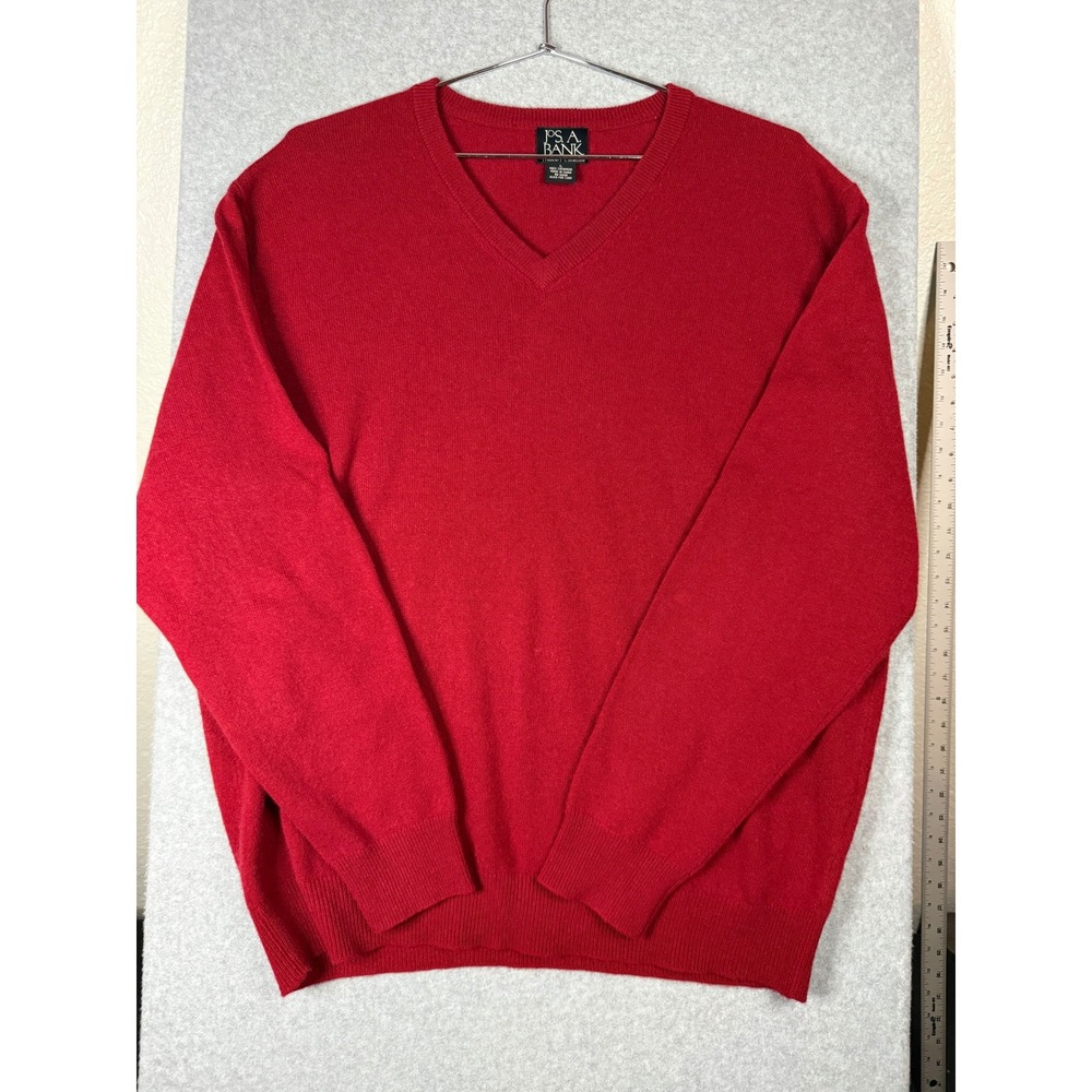 Jos. A. Bank Travelers Collection Red 100% Cashmere V-Neck Sweater Mens Large